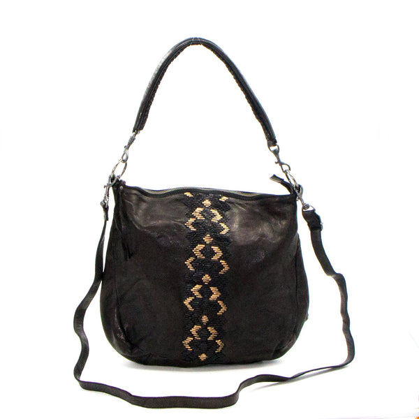 Handmade woven zig zag panel vegetable dyed luxury leather handbag - Handbags