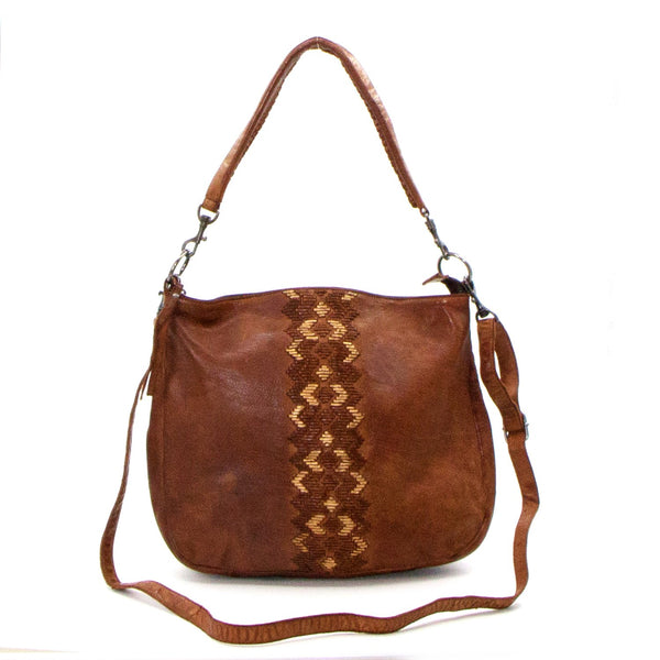Handmade woven zig zag panel vegetable dyed luxury leather handbag - Handbags