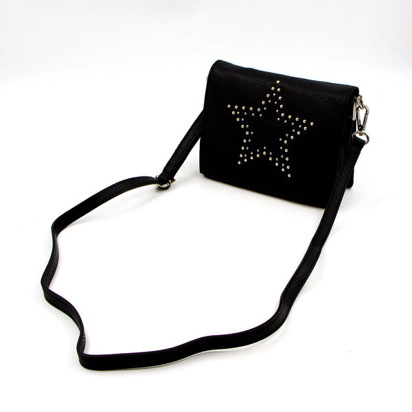 Italian real leather star studded cross body bag