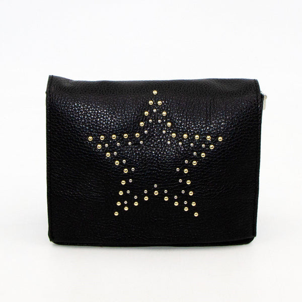 Italian real leather star studded cross body bag