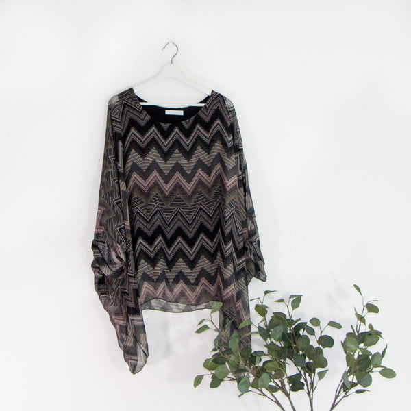 Silk 'Missoni' style zig zag digital print free sized top