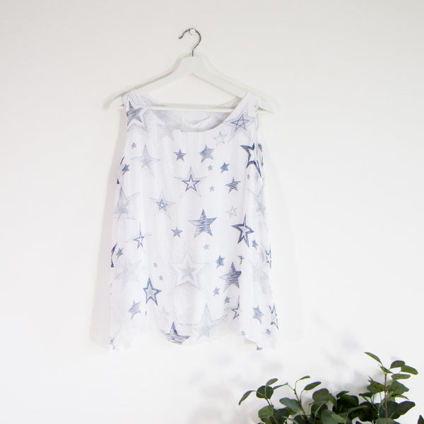 Sleeveless silk star top with comfortable attached undergarment - Clothing