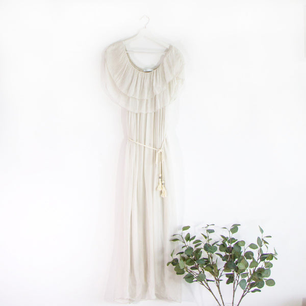 Silk Bardot Maxi Dress with a Frill Neckline - Clothing