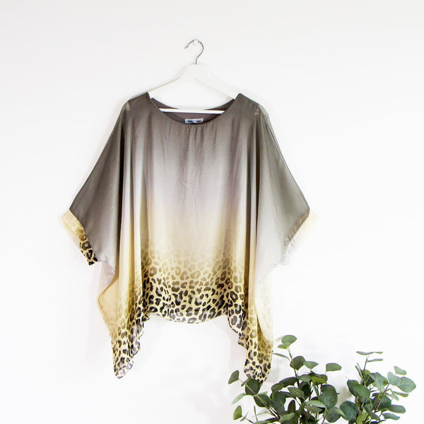 Medium length ombre silk top with digital leopard print - Clothing