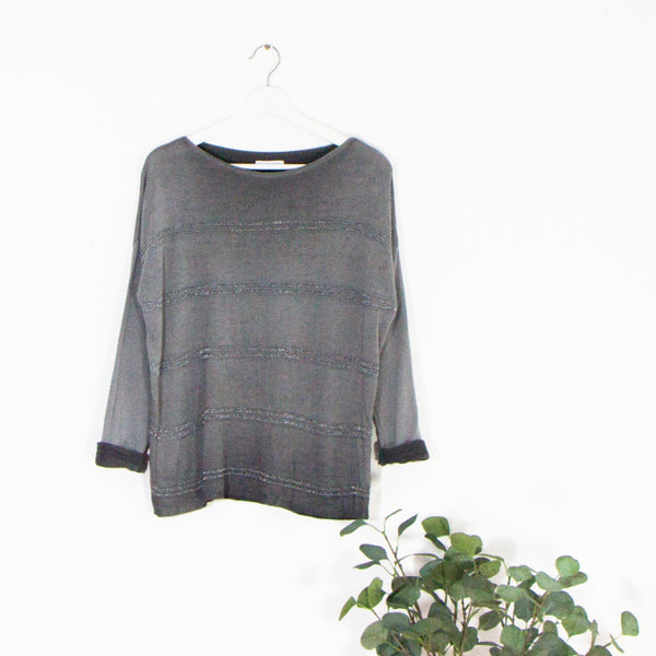 Fine knit jumper with silver horizontal stripe detail - Clothing