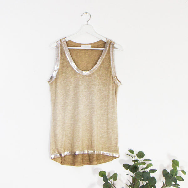 Silver hot print edge vintage wash vest top - Clothing