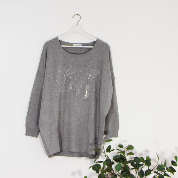Edgy 'LOVE' crystal motif free size jumper