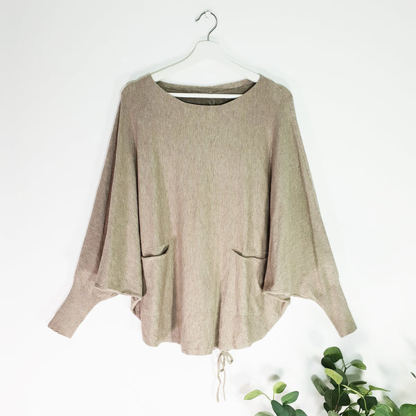 Soft touch viscose mix batwing jumper with pockets and cross stitch back detail - Clothing