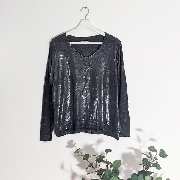 Multi star print casual top with subtle sheen