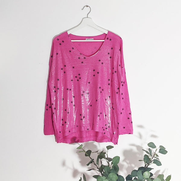 Multi star print casual top with subtle sheen